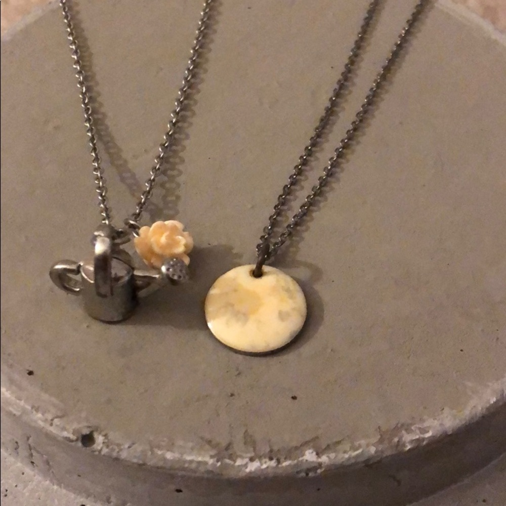 Flower pot and faded flower silver necklaces